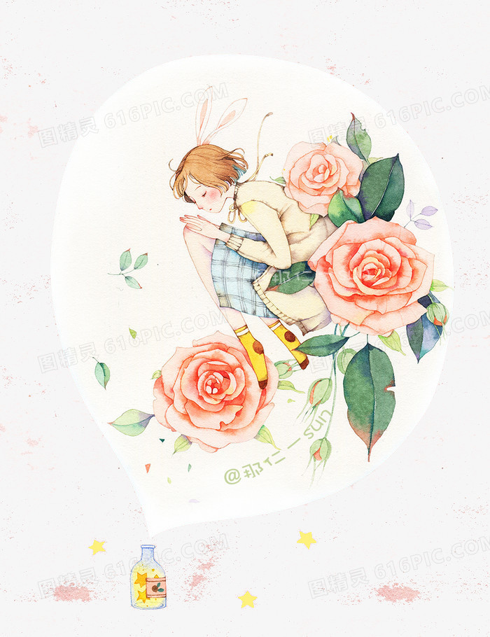 小清新少女手绘插画