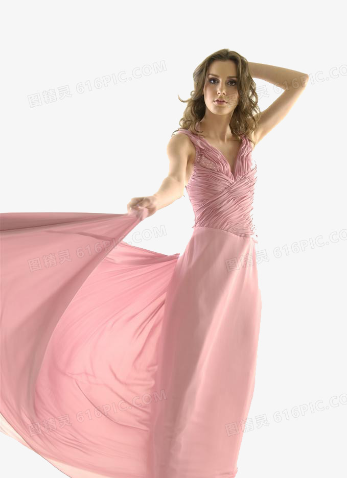 模特女粉红色裙子