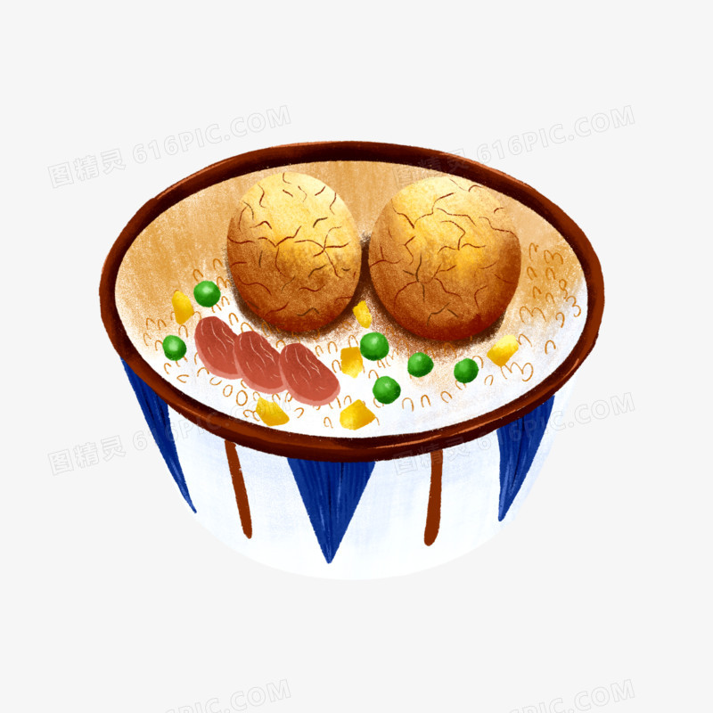卡通手绘美味茶叶蛋米饭主食元素