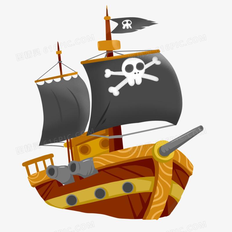 卡通手绘免抠海盗寻宝船素材