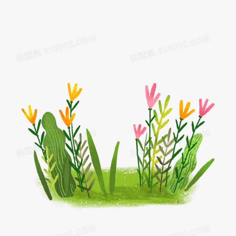 卡通手绘植物草坪免抠素材