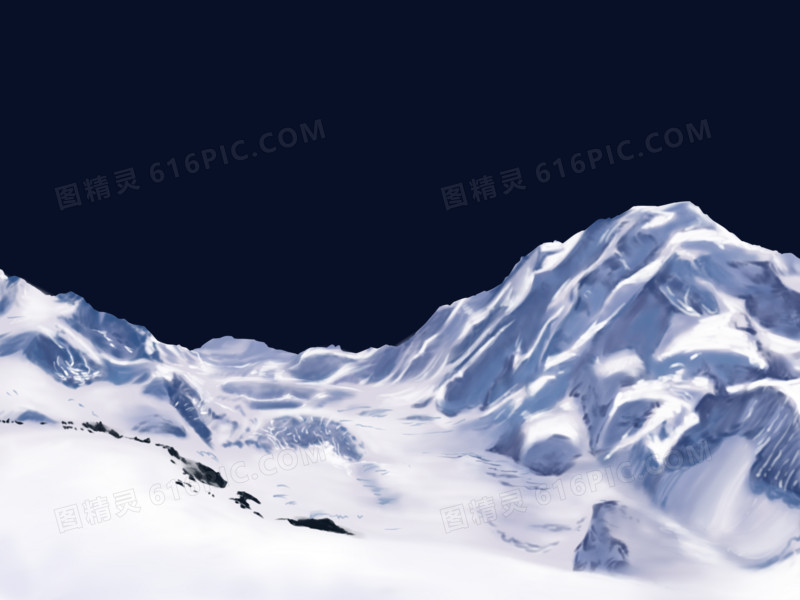 手绘插画雪山免抠素材