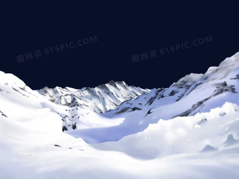 手绘冬天雪山免抠素材