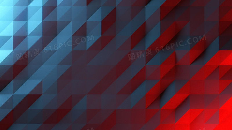 蓝红色三角形立体壁纸