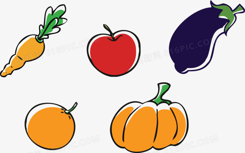 卡通蔬菜水果胡萝卜茄子桔子苹果