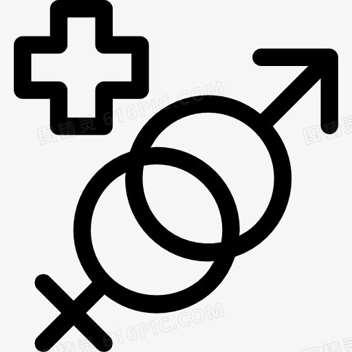 男性和女性的性别符号与一个加号图标