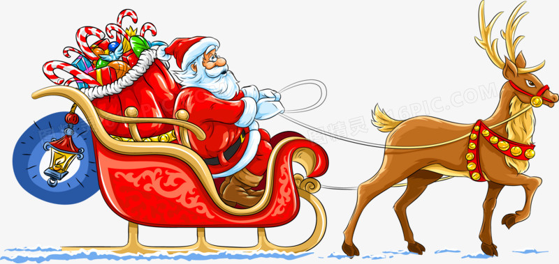 卡通麋鹿拉着圣诞老人