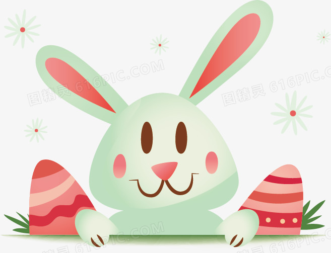卡通复活节粉色耳朵兔子矢量素材
