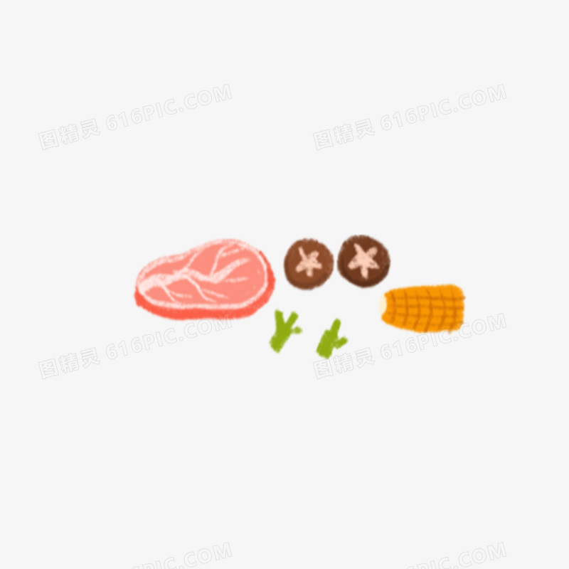 卡通手绘免抠牛肉香菇食材素材