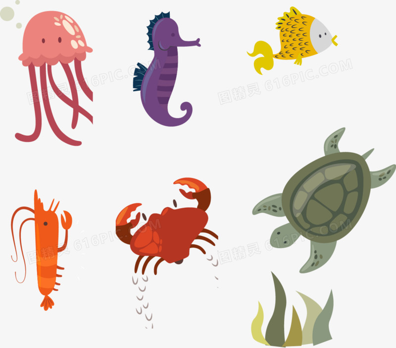 矢量手绘卡通海洋动物