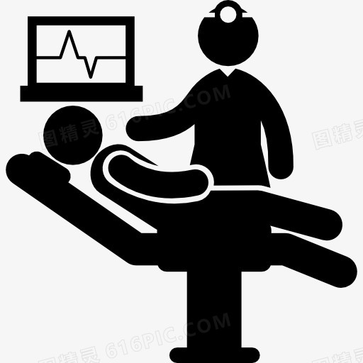 病人躺在担架上与医生图标