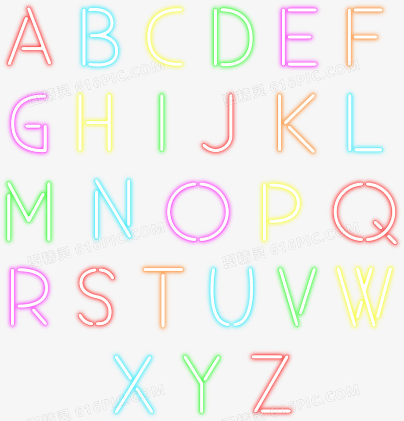 霓虹效果字母和数字符号