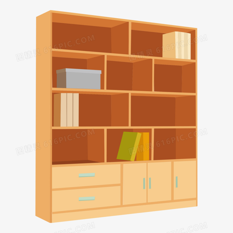 手绘实木家具组合书柜素材