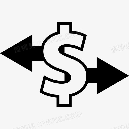 美元符号的轮廓与箭头指向左、右图标