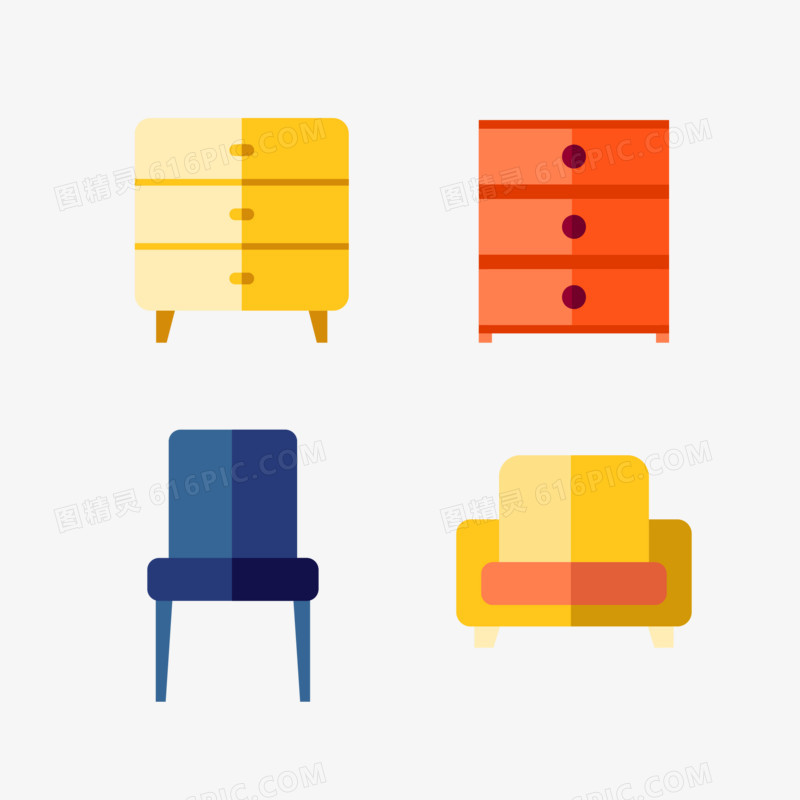 一组彩色家具图标传合集素材