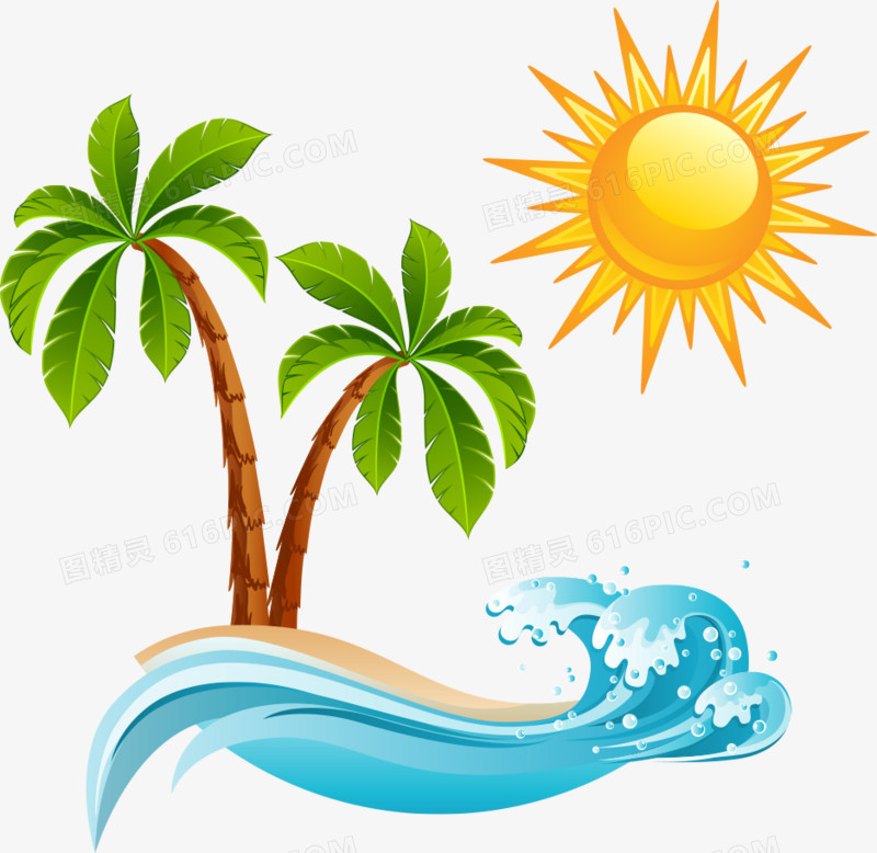 矢量椰树海浪太阳