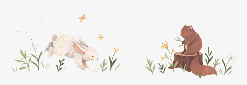 花丛中的兔子和松鼠