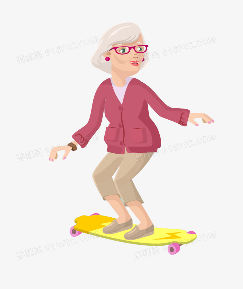 玩滑板的老年妇女图片
