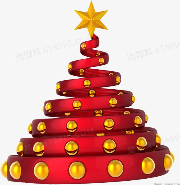 创意手绘合成红色质感五角星圣诞树