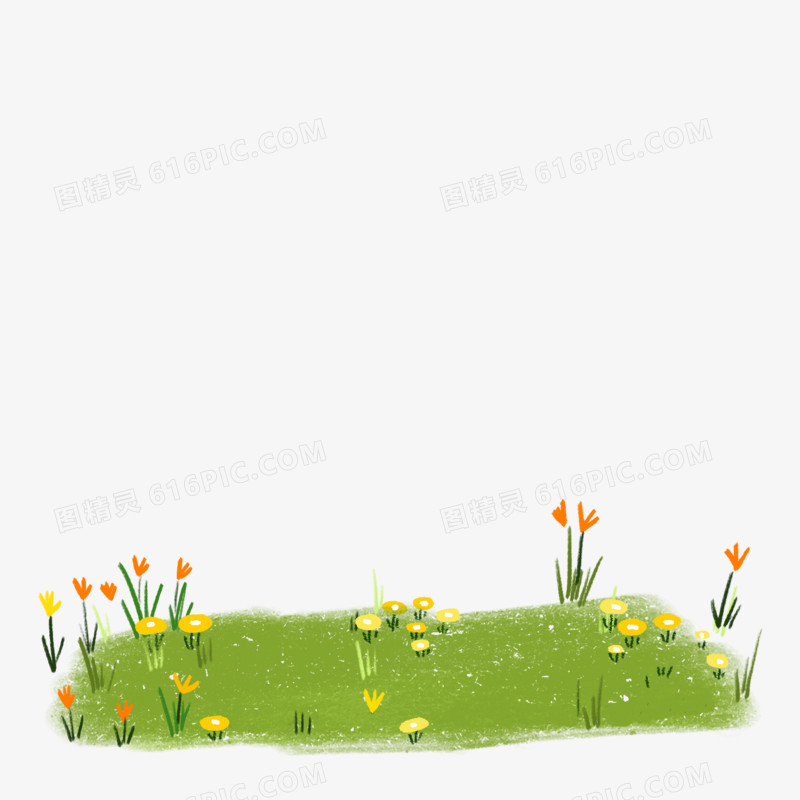 卡通手绘免抠小花草坪装饰素材