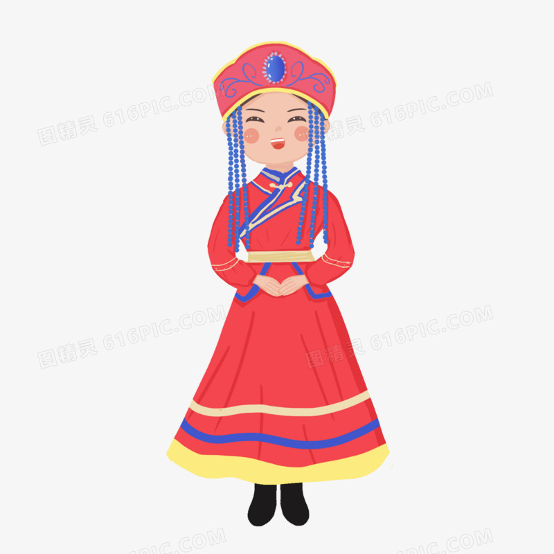 手绘卡通蒙古人女孩素材
