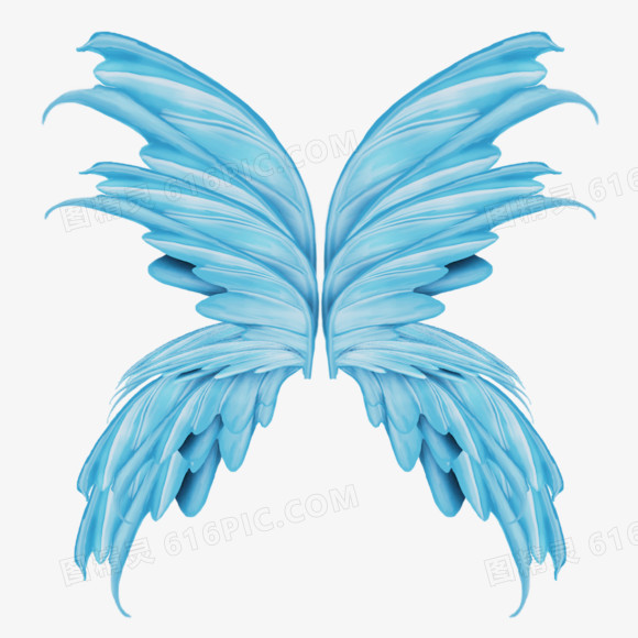 蓝色精灵翅膀手绘卡通