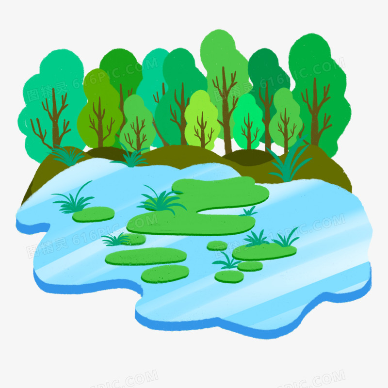 手绘绿色大自然湿地沼泽素材