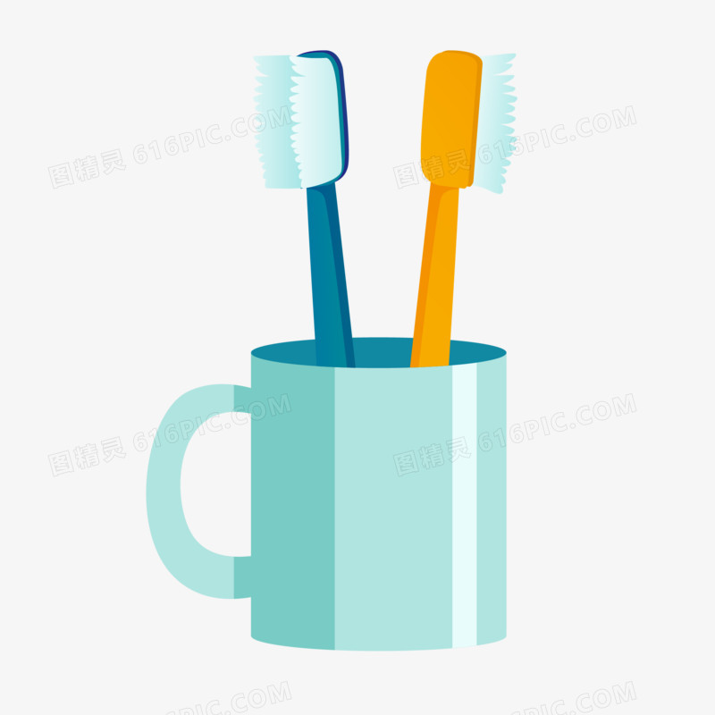 手绘卫浴用品牙刷牙缸免抠素材