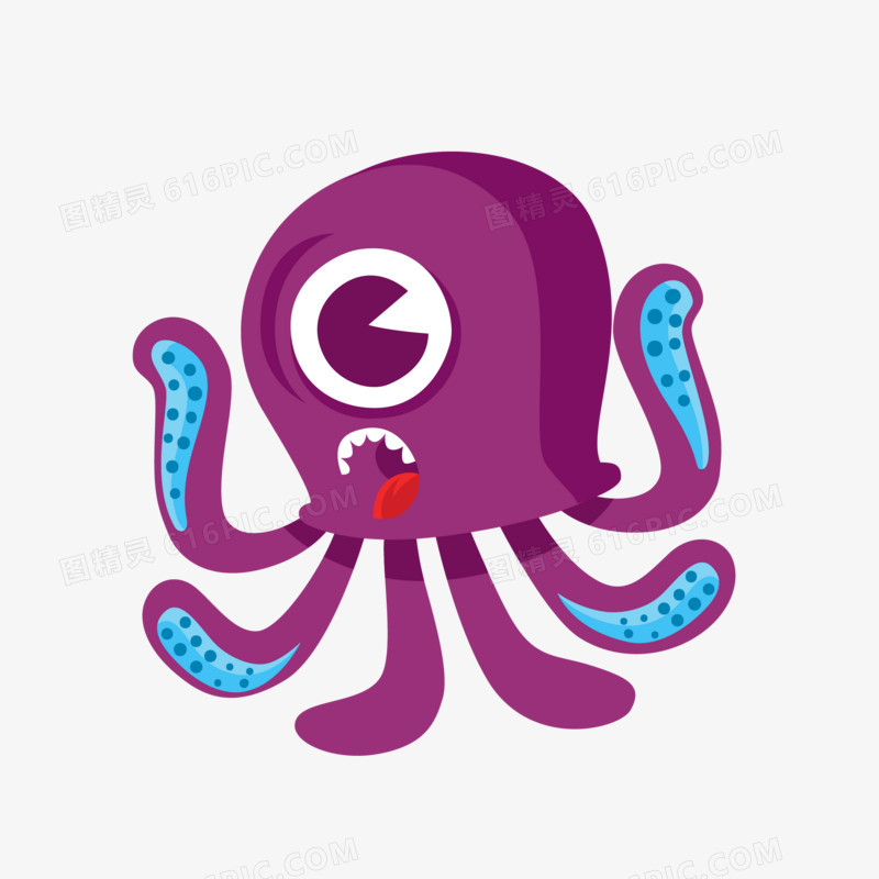 手绘卡通可爱紫色章鱼小怪兽免抠素材