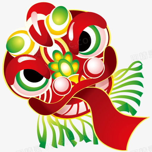 手绘卡通立体标签 卡通中国风狮子头