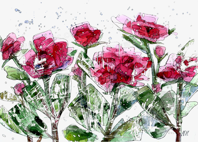 彩绘花卉花朵碎片背景图