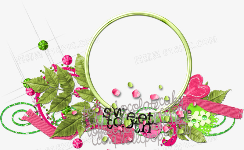 粉色手绘花朵圆形树枝相框