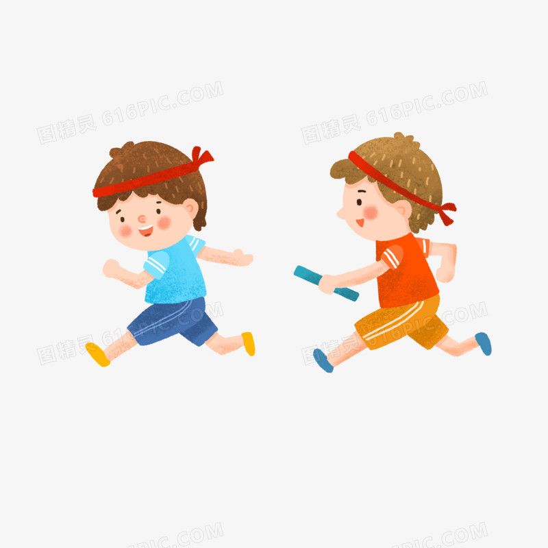 卡通手绘儿童交接棒跑步元素