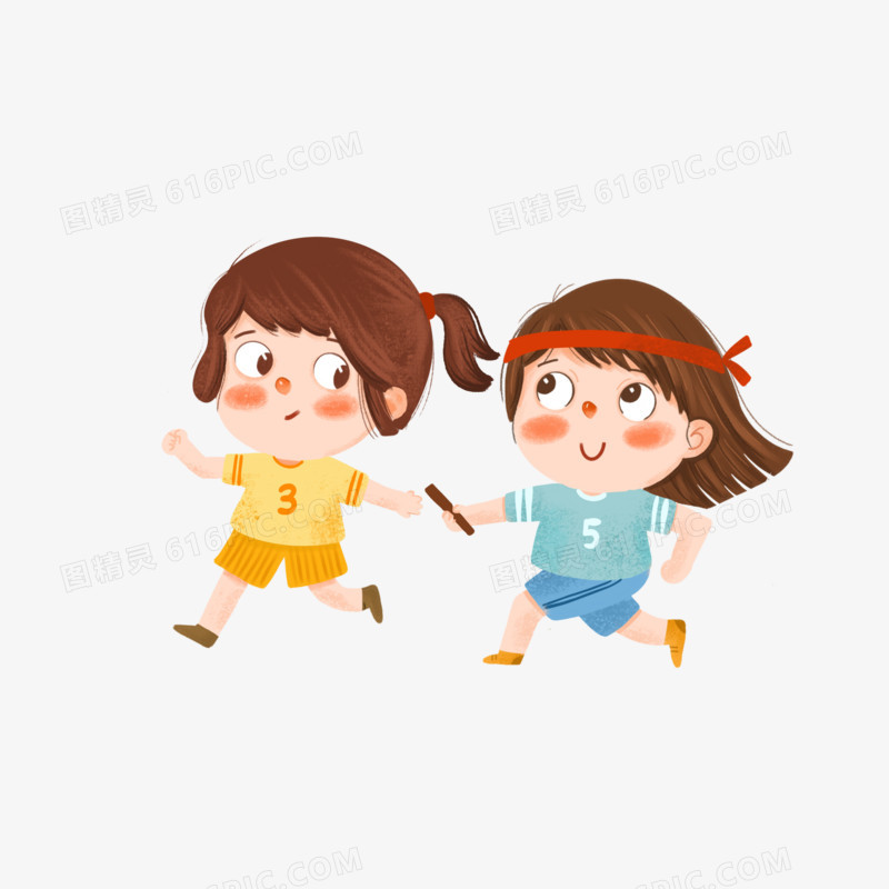 卡通儿童接力棒跑步比赛素材