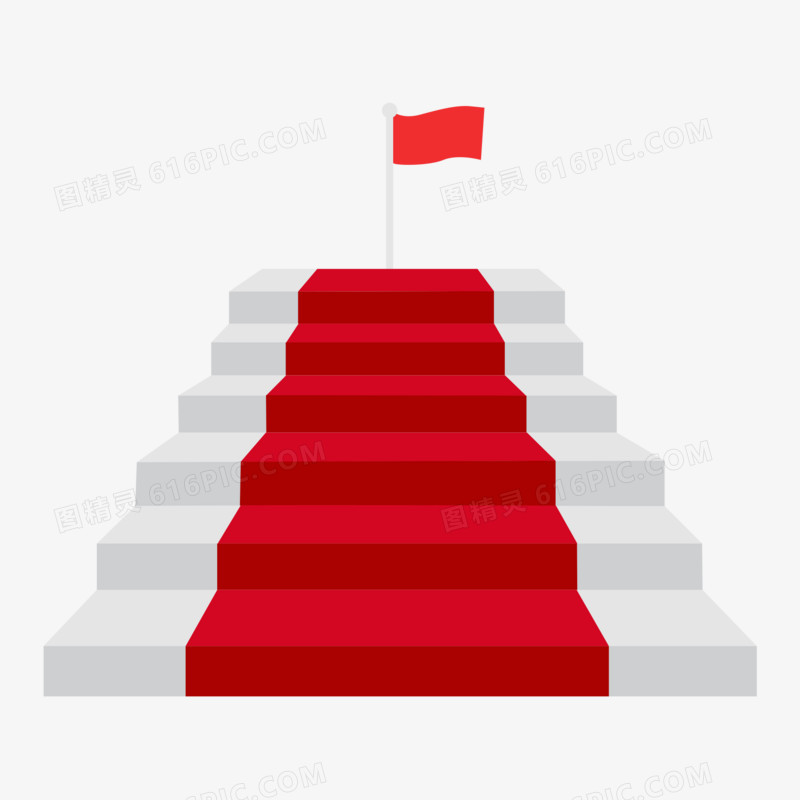 手绘台阶爬楼梯红地毯素材