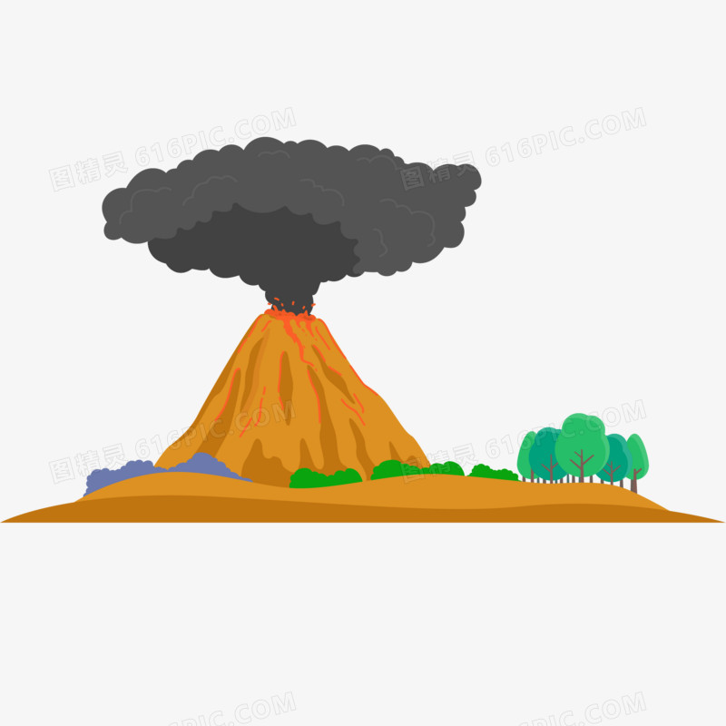手绘矢量火山爆发场景素材