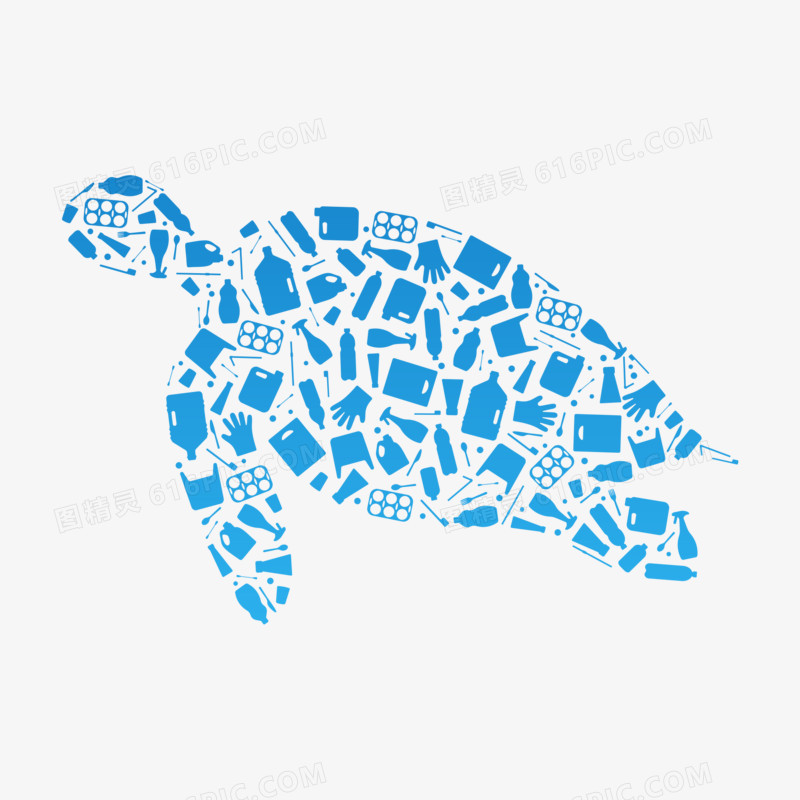 蓝色创意海龟海洋污染素材