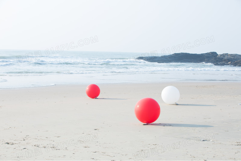 海水海浪红色白色球