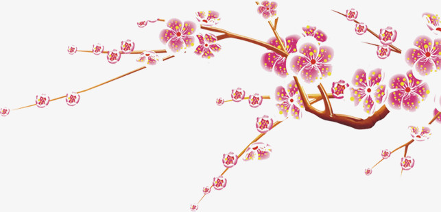 手绘粉色梅花树枝