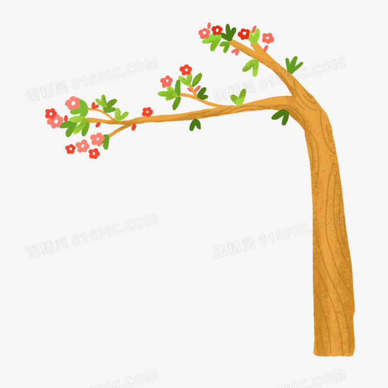 卡通手绘免抠开花的树元素