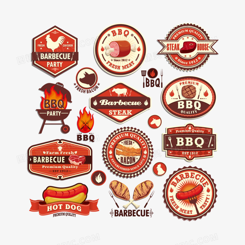 时尚烤肉标签设计矢量素材,烤肉标签,烧烤美食,