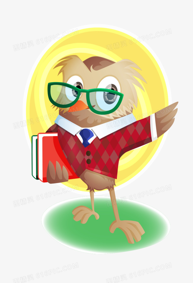 卡通可爱拿书本戴眼镜猫头鹰老师