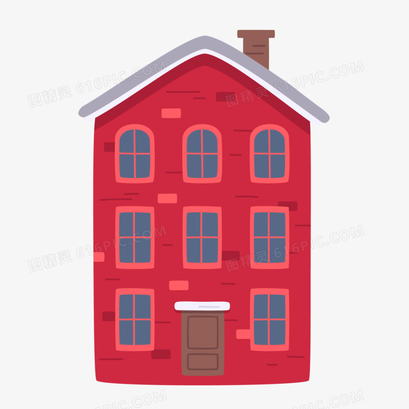 手绘卡通红色楼房房屋免抠素材