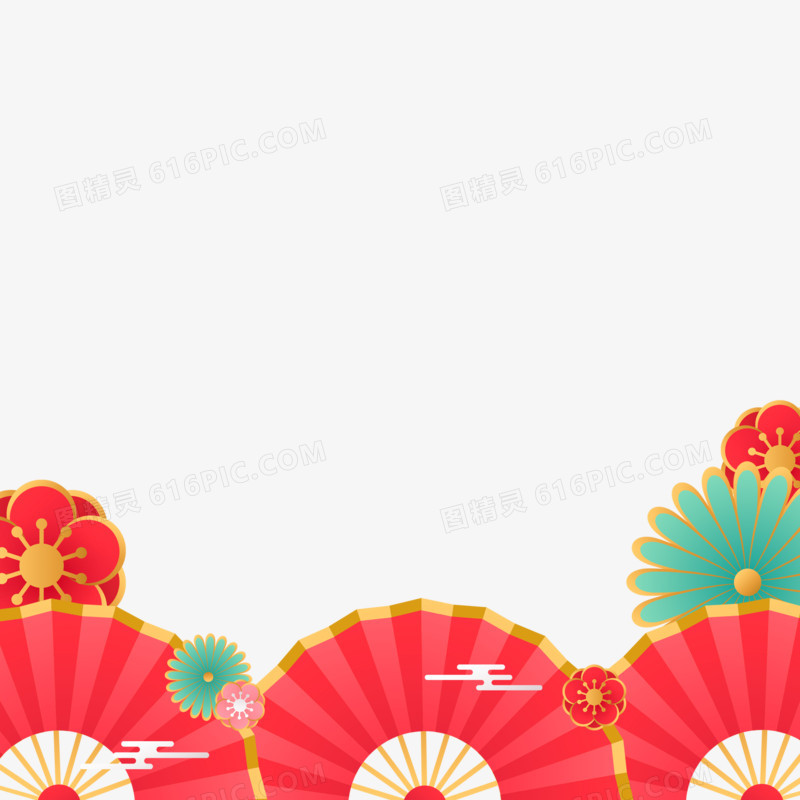 手绘创意中国风扇子装饰素材