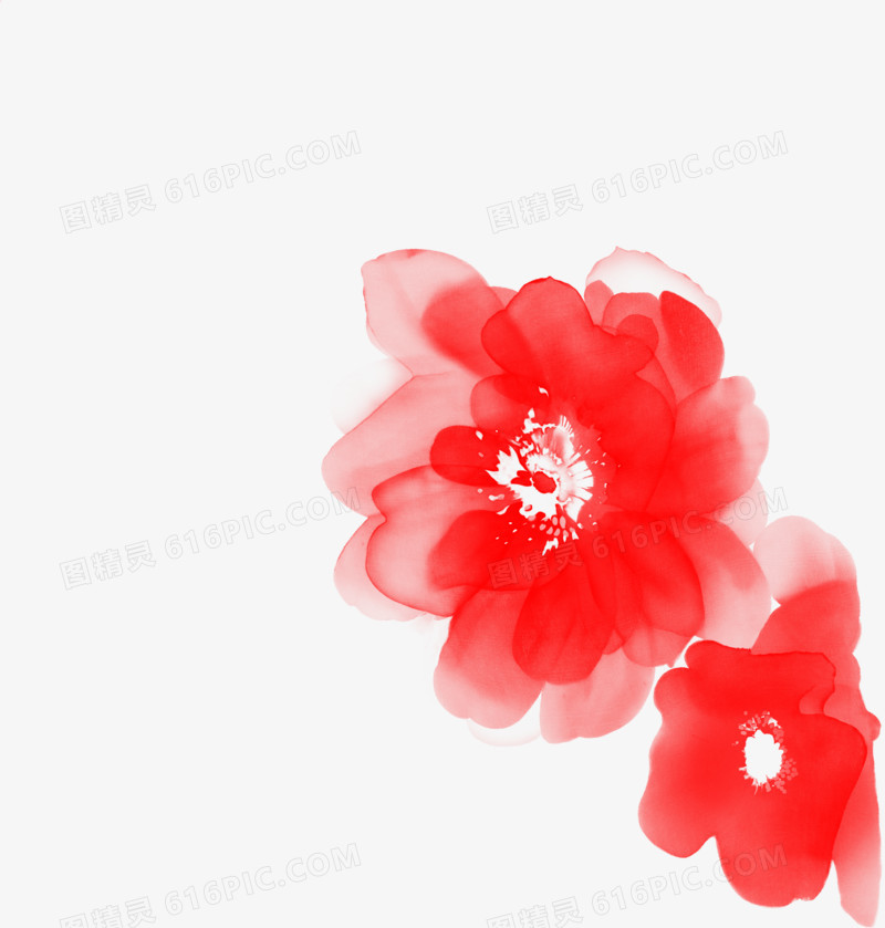 红色水墨手绘花朵