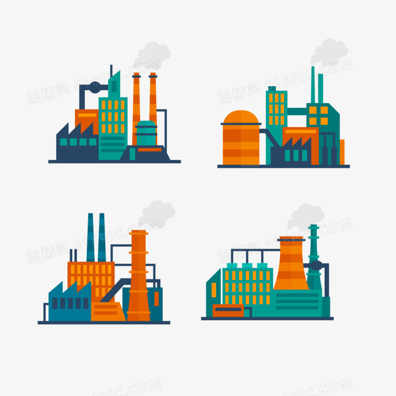 一组工业车间建筑烟囱合集元素