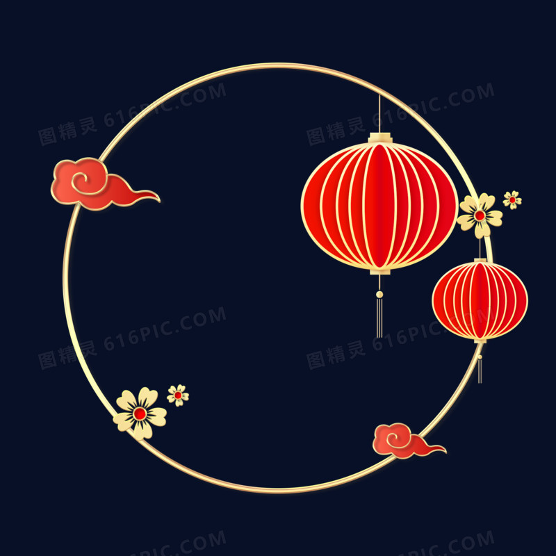 中国风中式红金浮雕灯笼边框元素