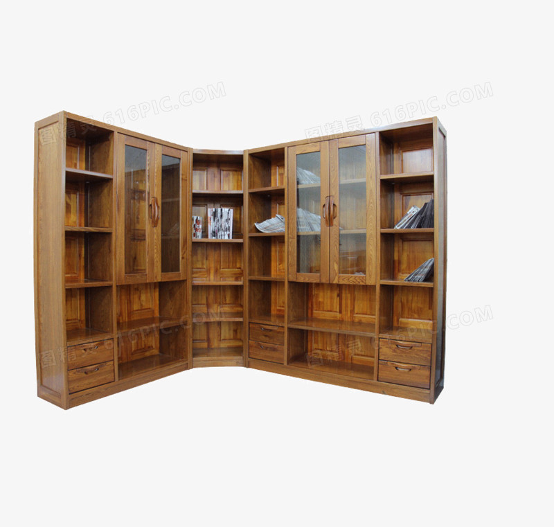 榆木书柜实木书柜三门书柜