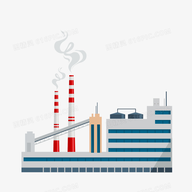 手绘卡通工厂烟囱排放废气场景免抠素材
