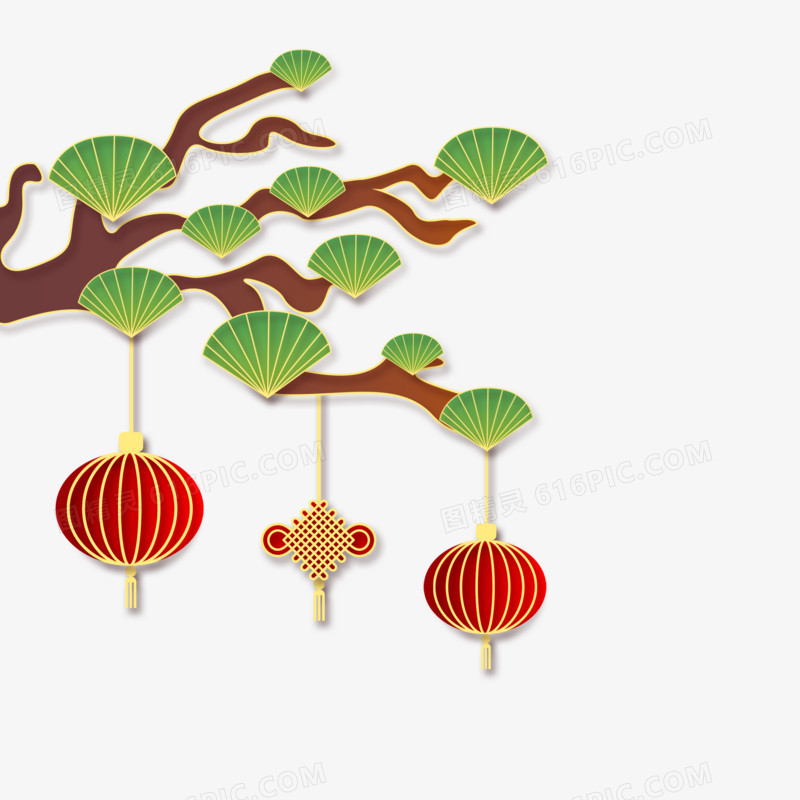 中式国风浮雕松树素材